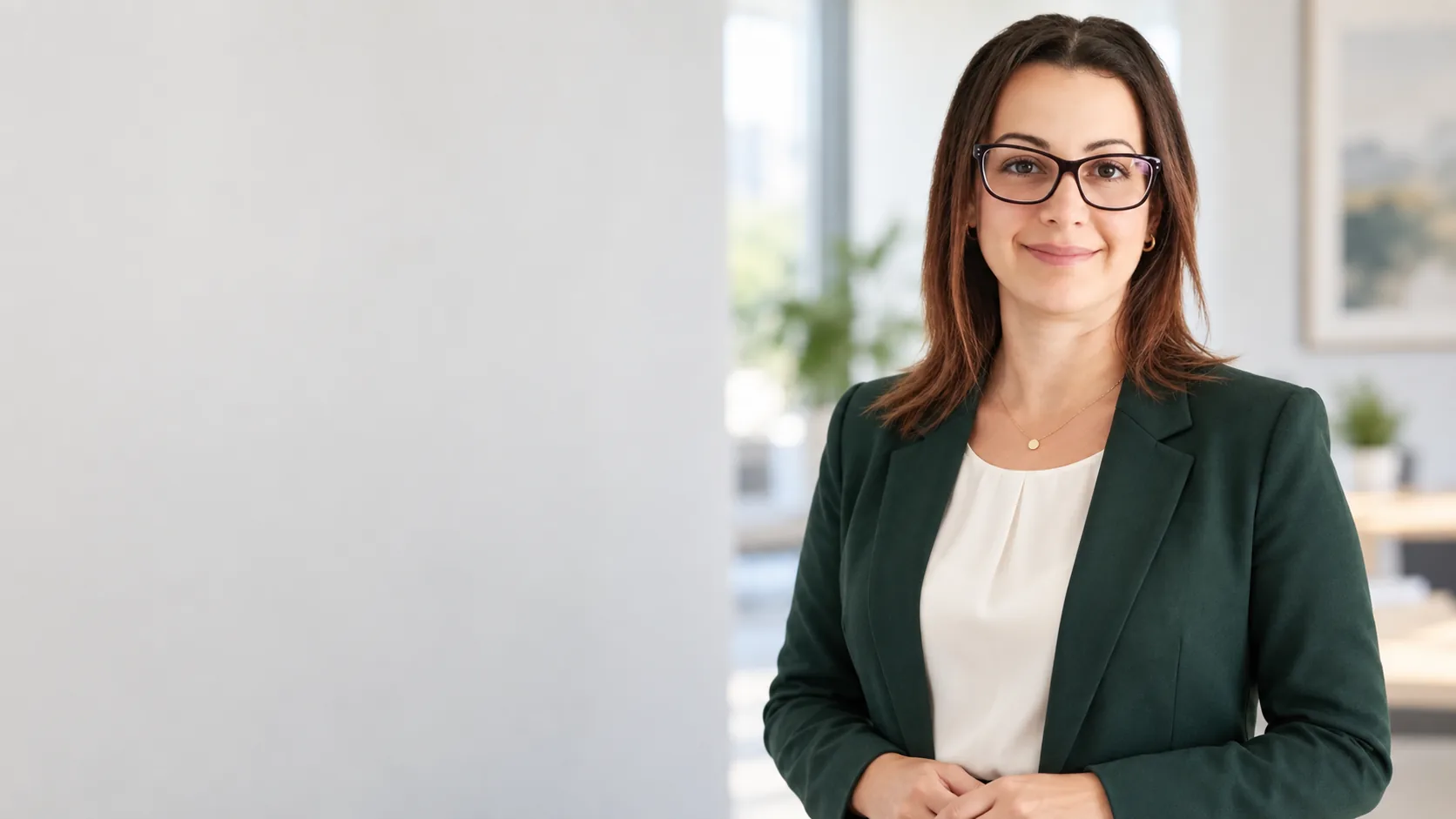 A professional woman, Michelle Newman, confidently stands indoors offering expertise in vet quality.