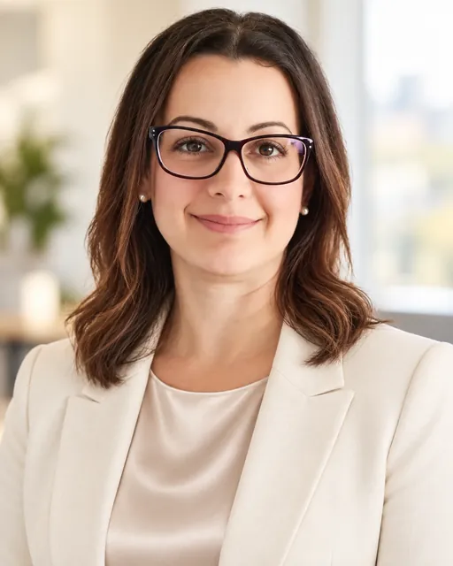 Michelle Newman | CAQA Groups A professional woman with glasses smiles while wearing a light-colored suit, representing CAQA Groups' leadership.