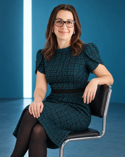 Michelle Newman | CAQA Groups Michelle Newman, Managing Director, is pictured seated in a chair wearing glasses and a tweed dress.