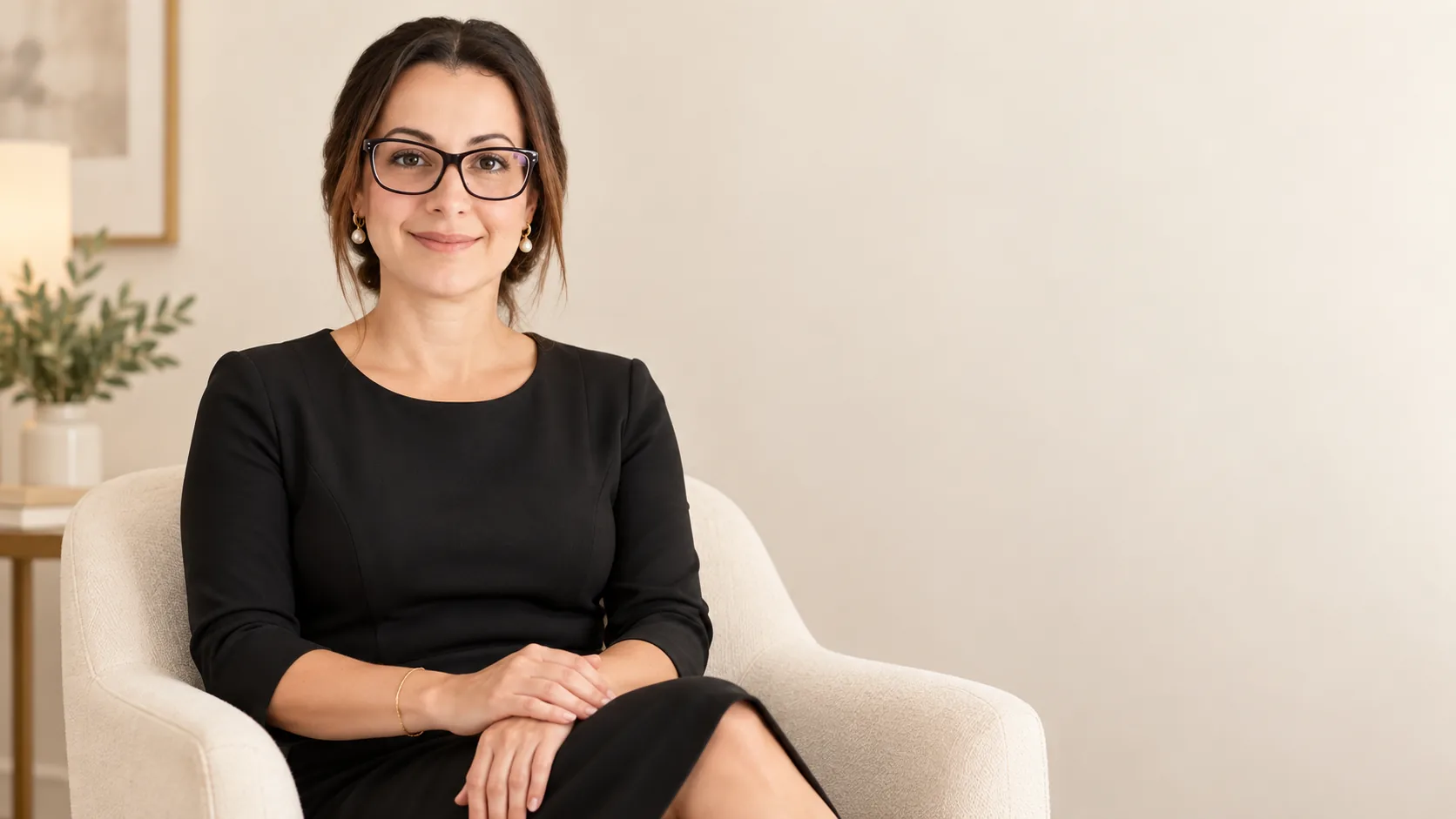 Michelle Newman, Managing Director, is pictured in a professional portrait wearing glasses and a black dress.